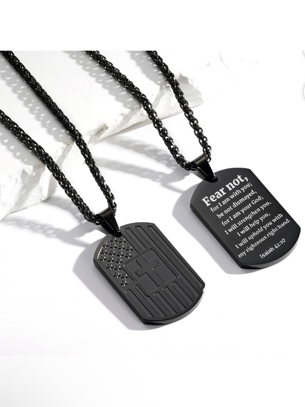 Men’s Black Dog Tag Necklace - Inspirational Religious & Patriotic